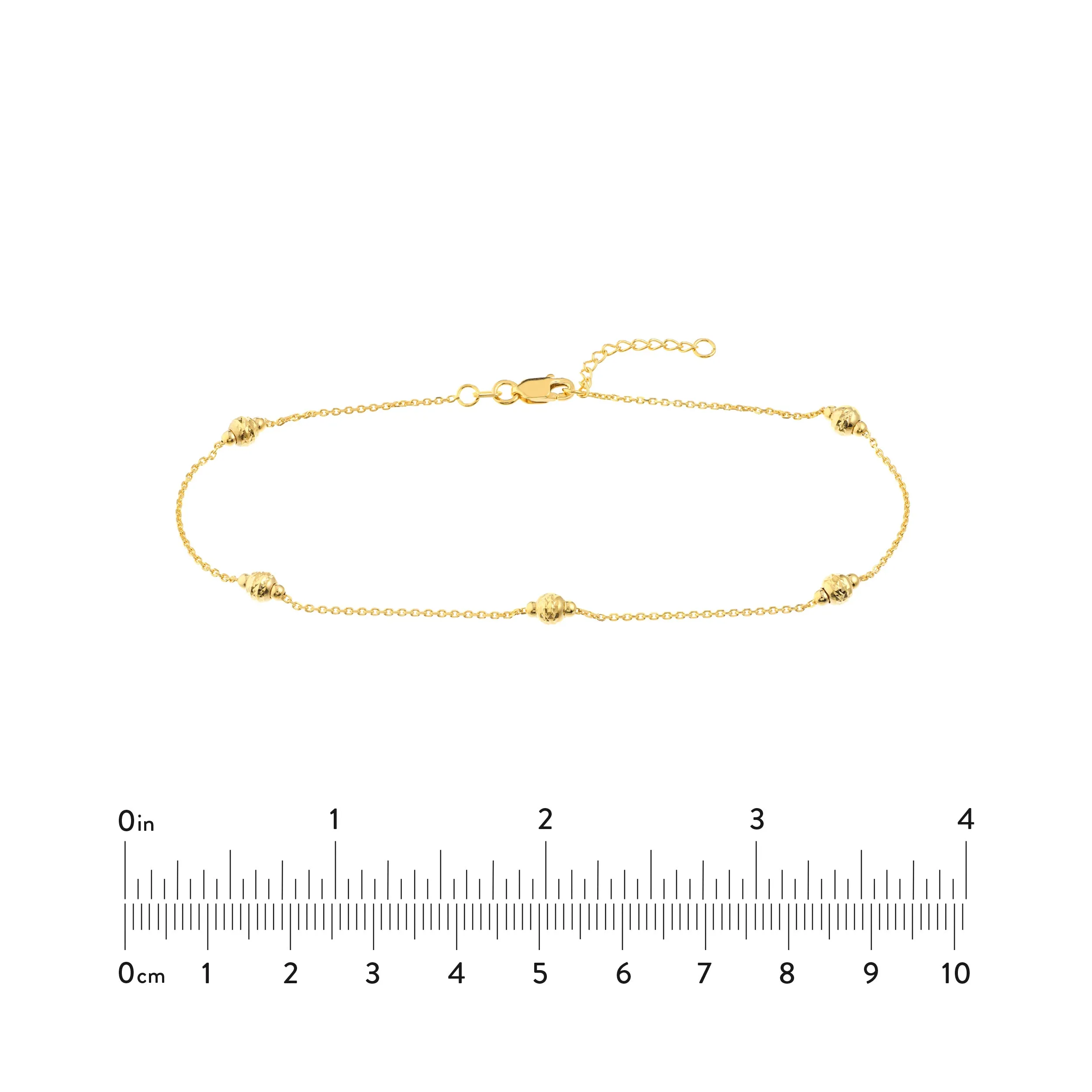 14K Solid Yellow Gold Beaded Anklet