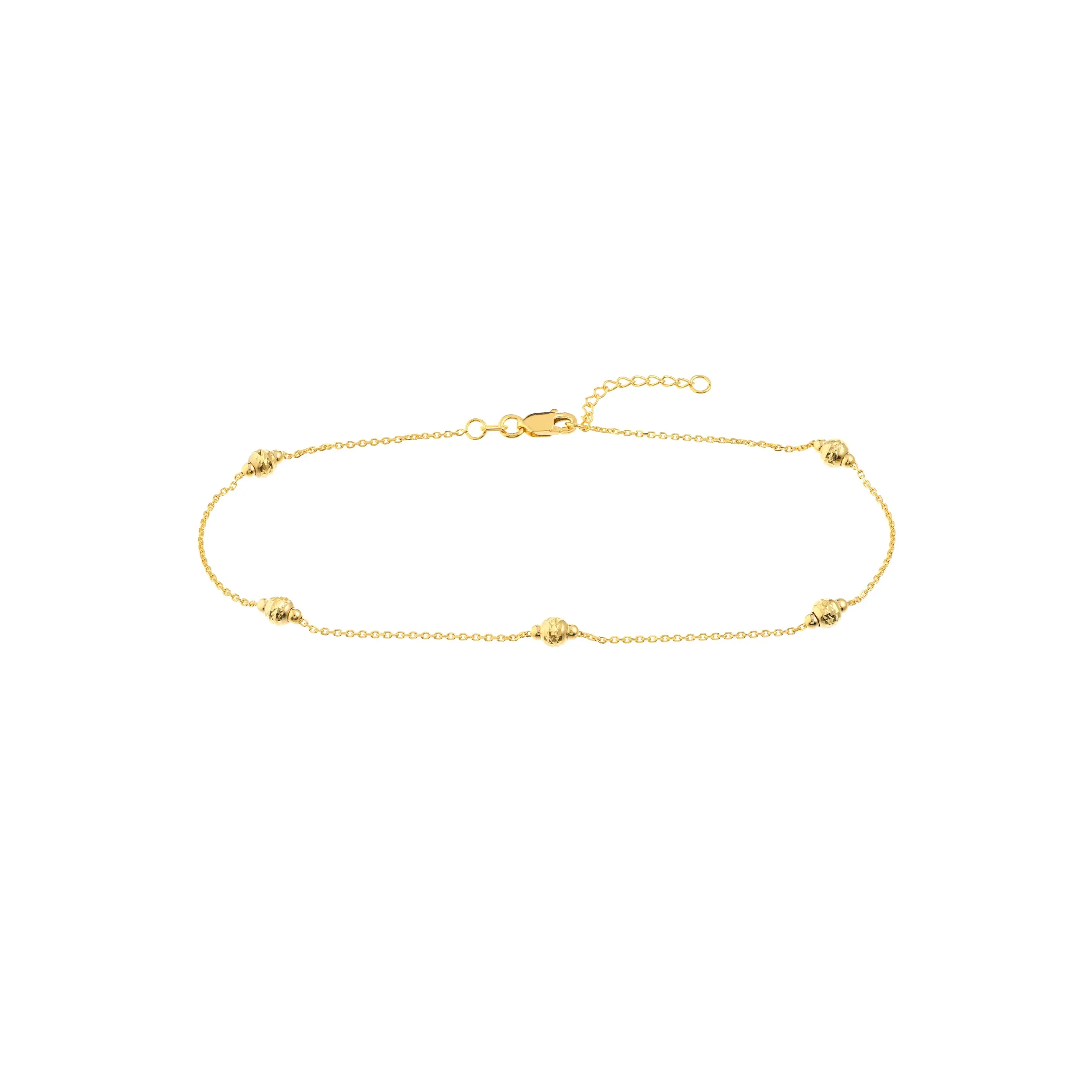 14K Solid Yellow Gold Beaded Anklet