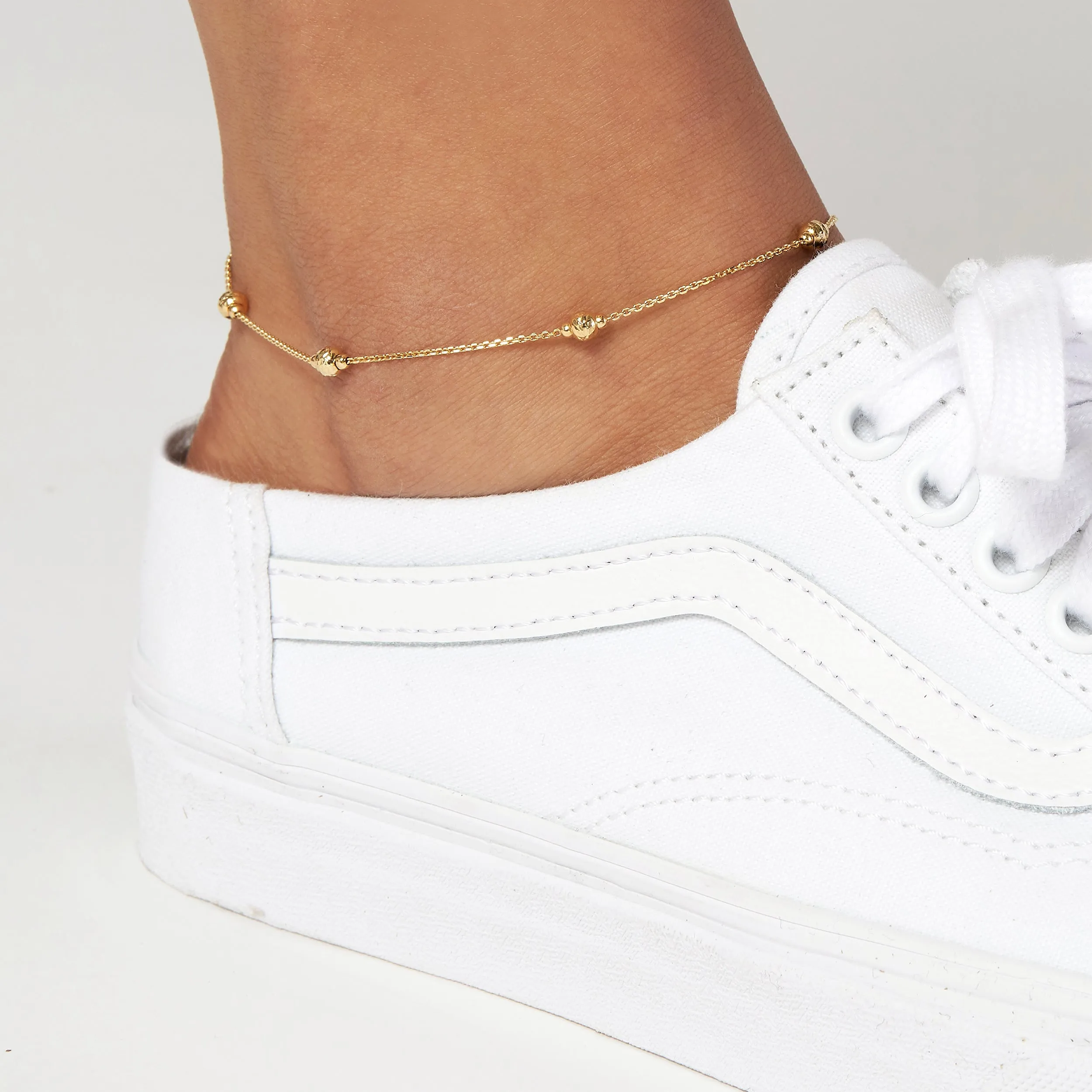 14K Solid Yellow Gold Beaded Anklet