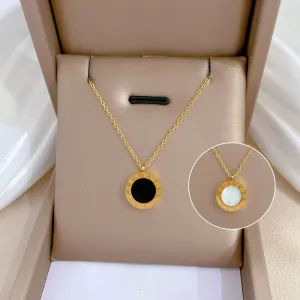316L Stainless Steel 2-Color Roman Numeral Dial Pendant Necklace For Women