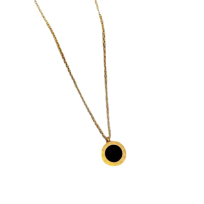 316L Stainless Steel 2-Color Roman Numeral Dial Pendant Necklace For Women