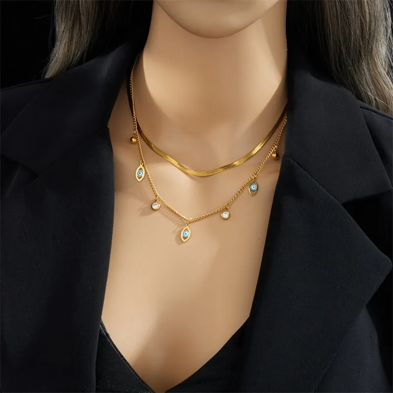 316L Stainless Steel 2in1 Zircon Eye Pendant Necklace For Women