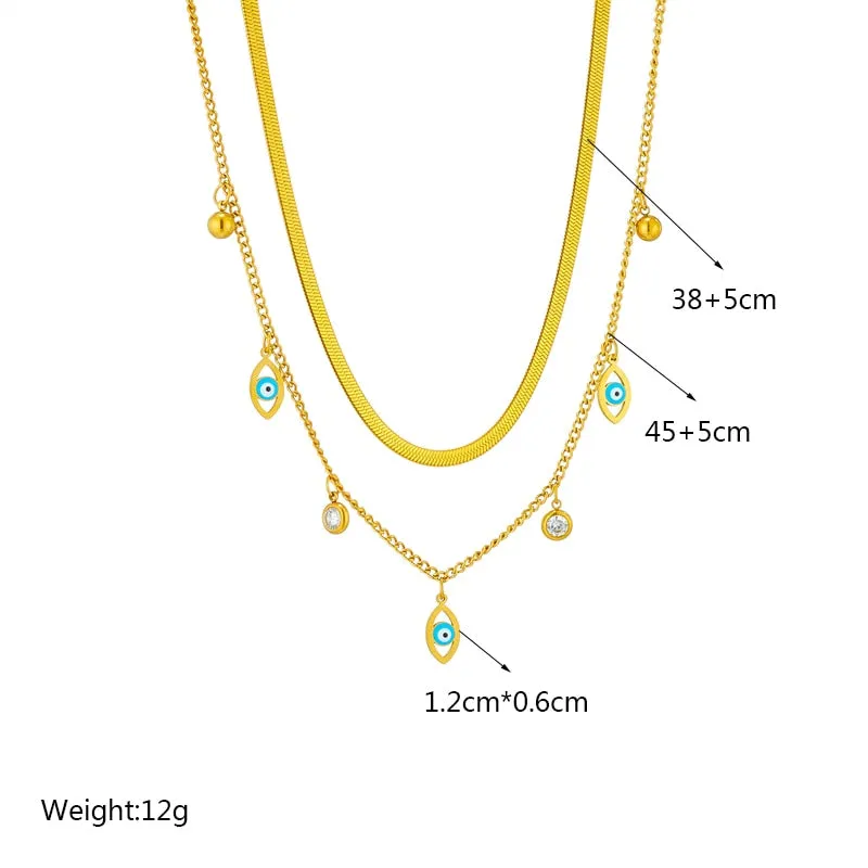 316L Stainless Steel 2in1 Zircon Eye Pendant Necklace For Women