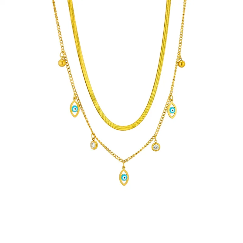 316L Stainless Steel 2in1 Zircon Eye Pendant Necklace For Women