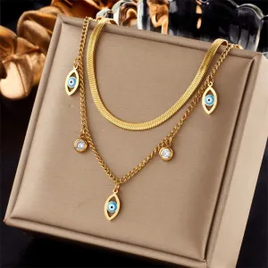 316L Stainless Steel 2in1 Zircon Eye Pendant Necklace For Women