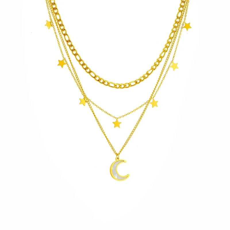 316L Stainless Steel Bending Moon Stars Pendant Necklace For Women