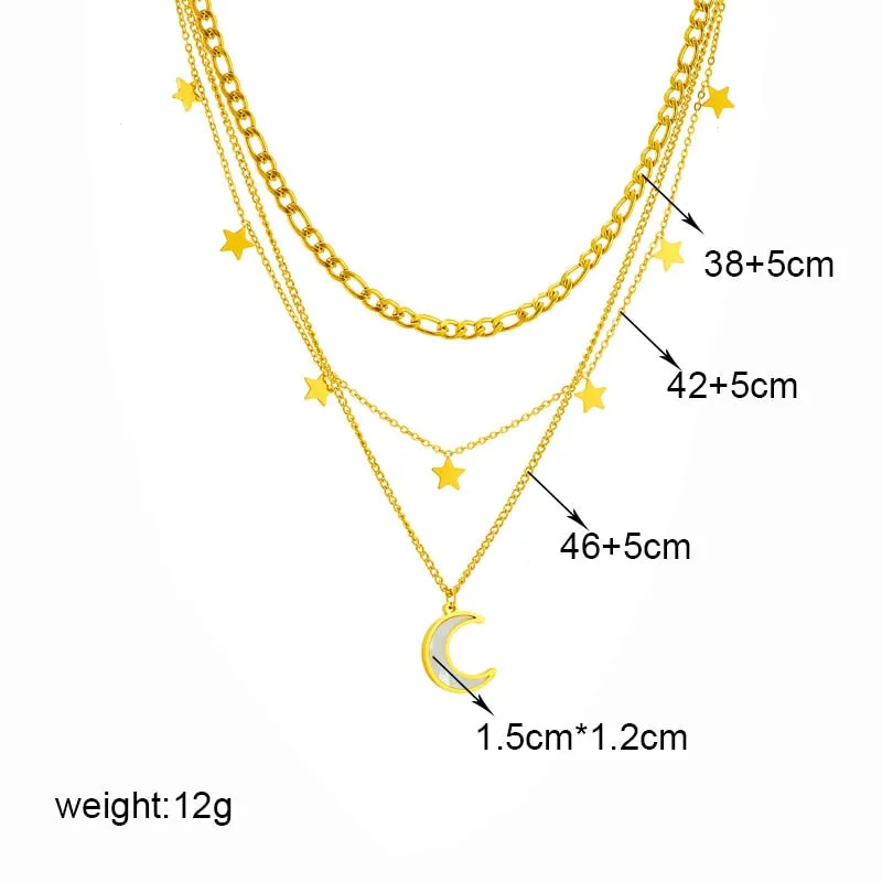 316L Stainless Steel Bending Moon Stars Pendant Necklace For Women