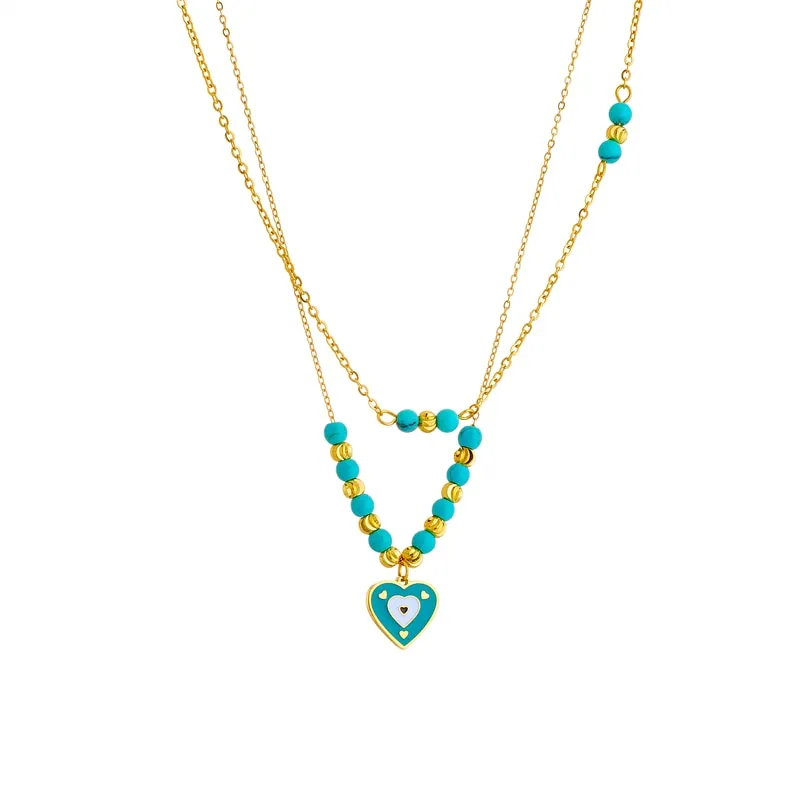 316L Stainless Steel Blue Heart Pendant Necklace For Women