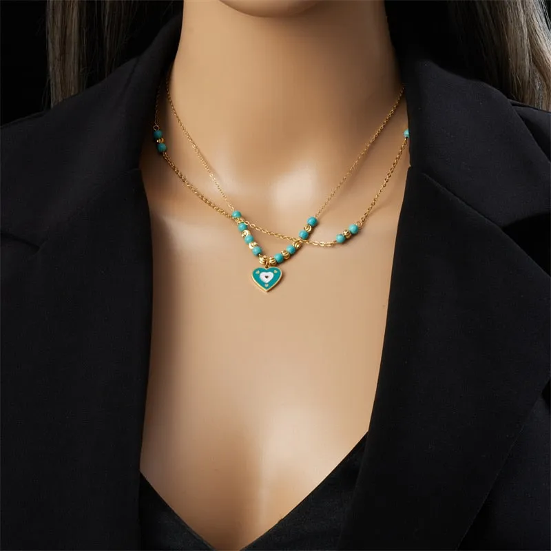 316L Stainless Steel Blue Heart Pendant Necklace For Women