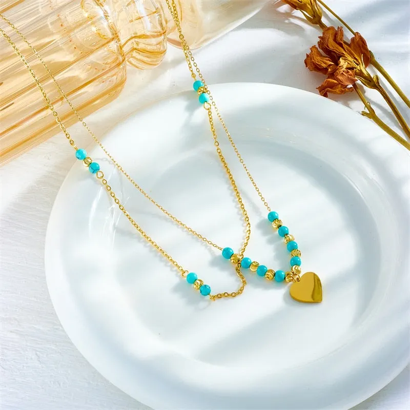 316L Stainless Steel Blue Heart Pendant Necklace For Women