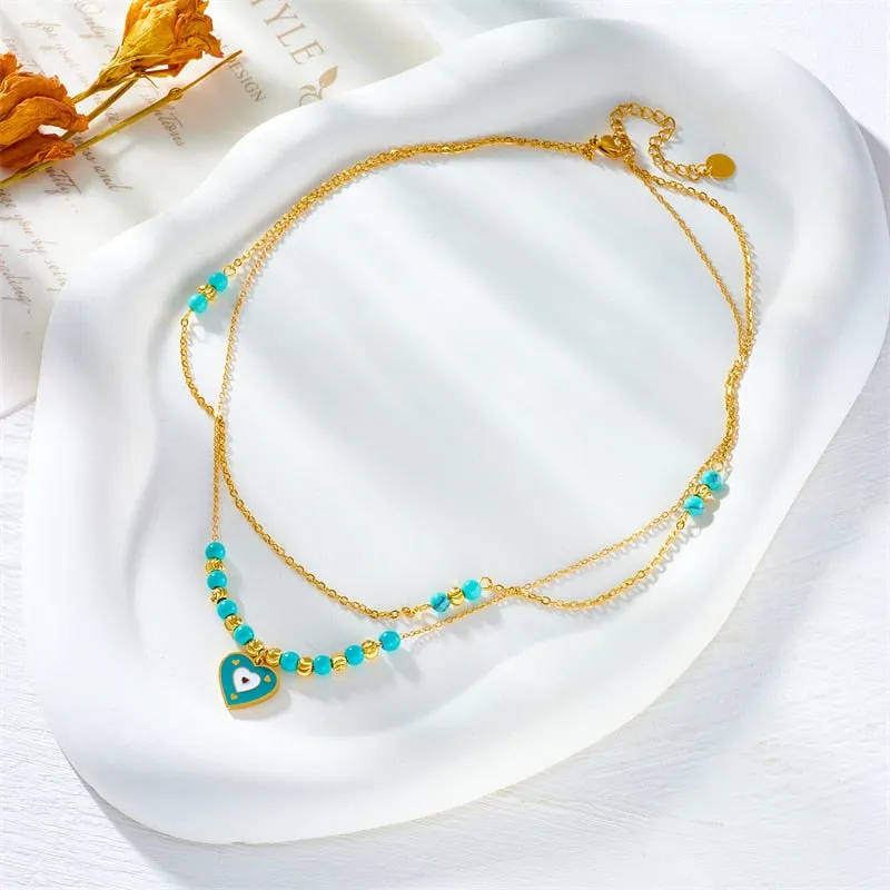 316L Stainless Steel Blue Heart Pendant Necklace For Women