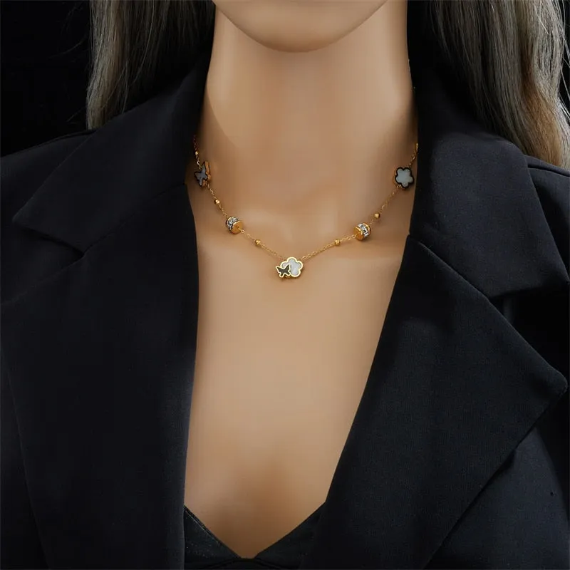 316L Stainless Steel Butterfly Flower Pendant Necklace For Women