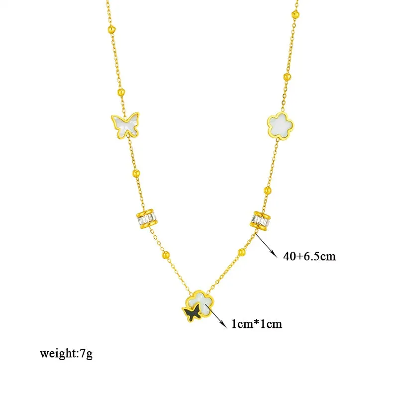 316L Stainless Steel Butterfly Flower Pendant Necklace For Women