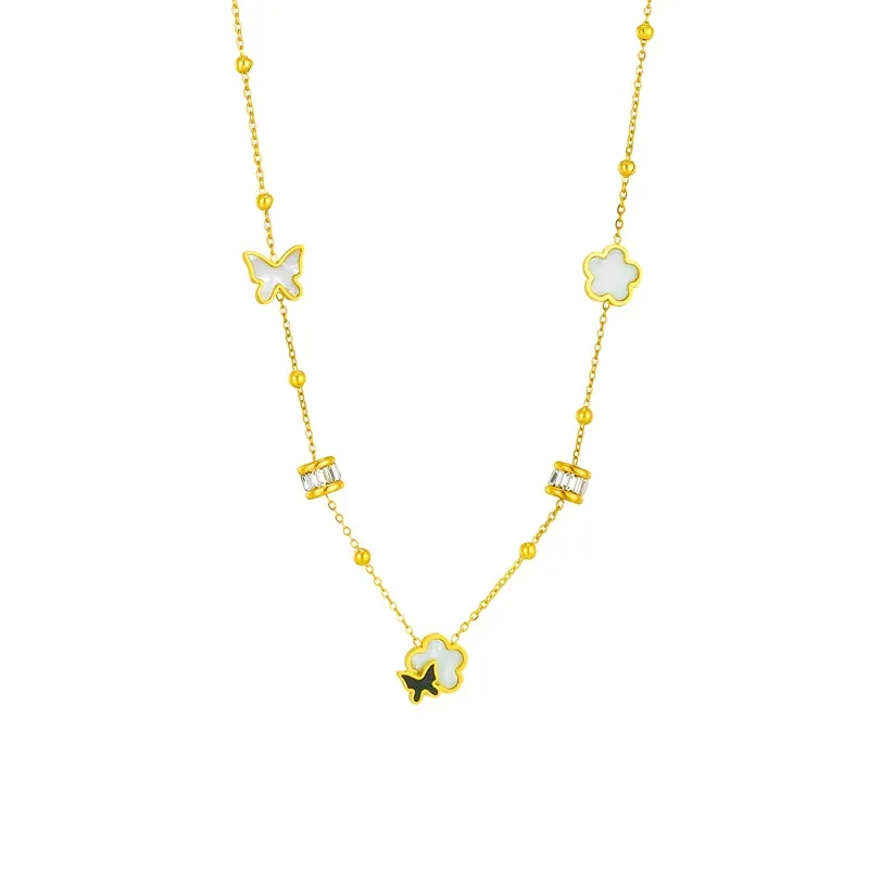 316L Stainless Steel Butterfly Flower Pendant Necklace For Women