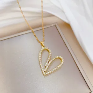 316L Stainless Steel Creative Hollow Heart Pendant Necklace For Women