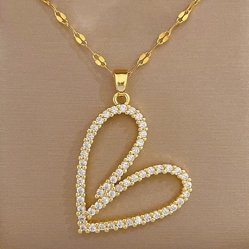 316L Stainless Steel Creative Hollow Heart Pendant Necklace For Women