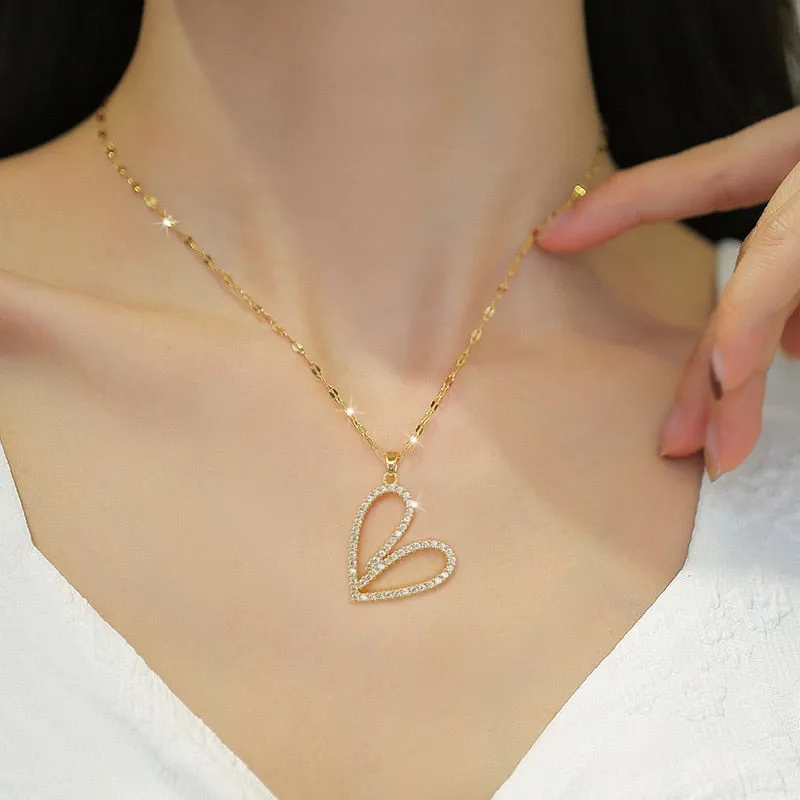 316L Stainless Steel Creative Hollow Heart Pendant Necklace For Women