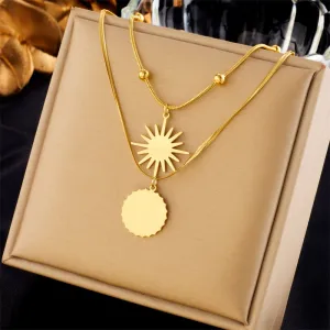 316L Stainless Steel Double Layer Sun Pendant Necklace For Women