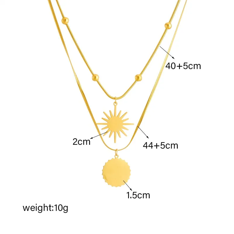 316L Stainless Steel Double Layer Sun Pendant Necklace For Women