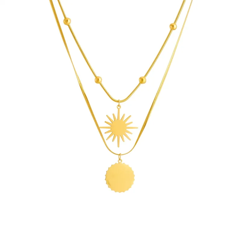 316L Stainless Steel Double Layer Sun Pendant Necklace For Women