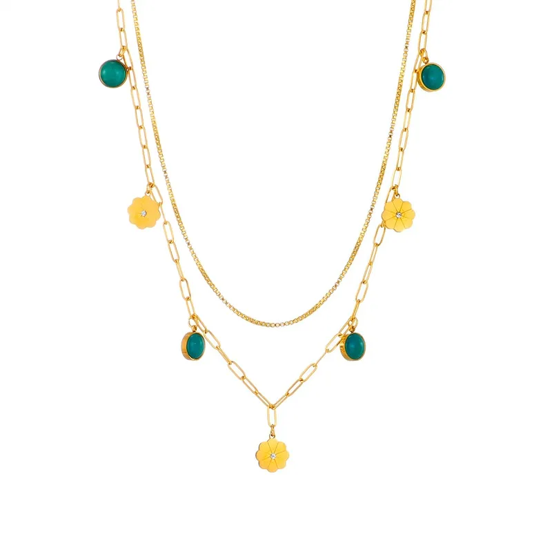 316L Stainless Steel Ethnic 2-Layer Flower Pendant Necklace For Women