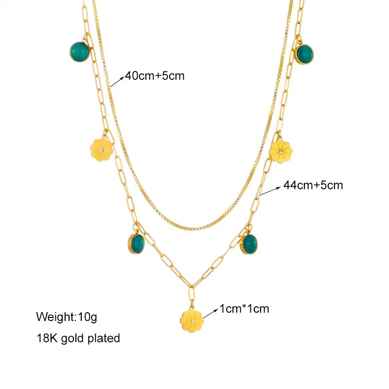 316L Stainless Steel Ethnic 2-Layer Flower Pendant Necklace For Women