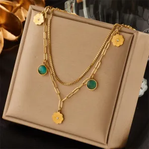 316L Stainless Steel Ethnic 2-Layer Flower Pendant Necklace For Women