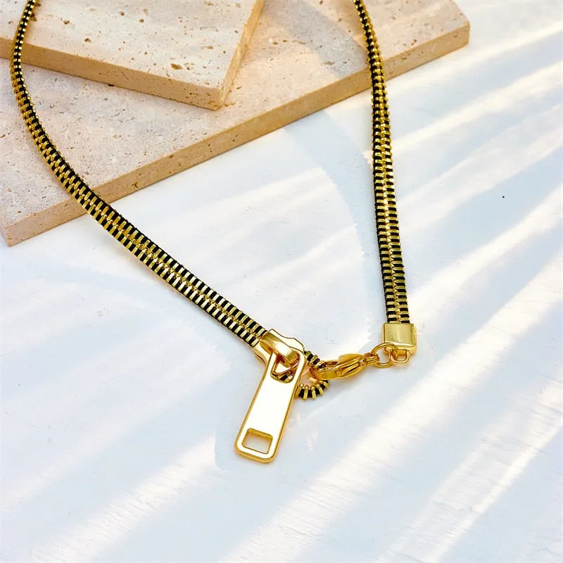 316L Stainless Steel Exaggerated Zipper Choker Necklace For Women