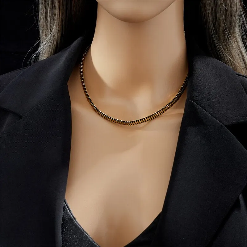 316L Stainless Steel Exaggerated Zipper Choker Necklace For Women