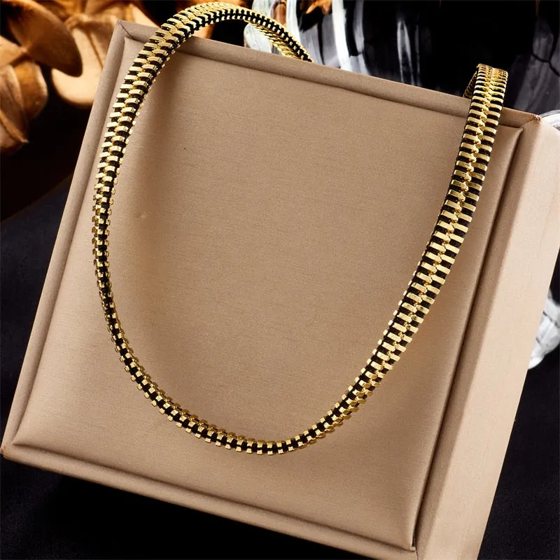 316L Stainless Steel Exaggerated Zipper Choker Necklace For Women