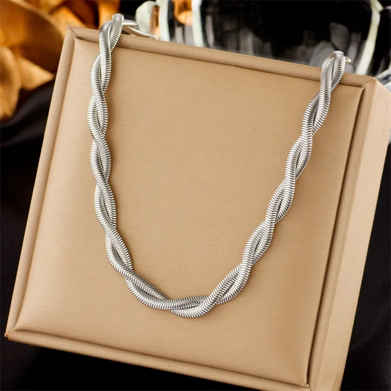 316L Stainless Steel Gold Color Double Snake Chain Crossing Twist Necklace For Women