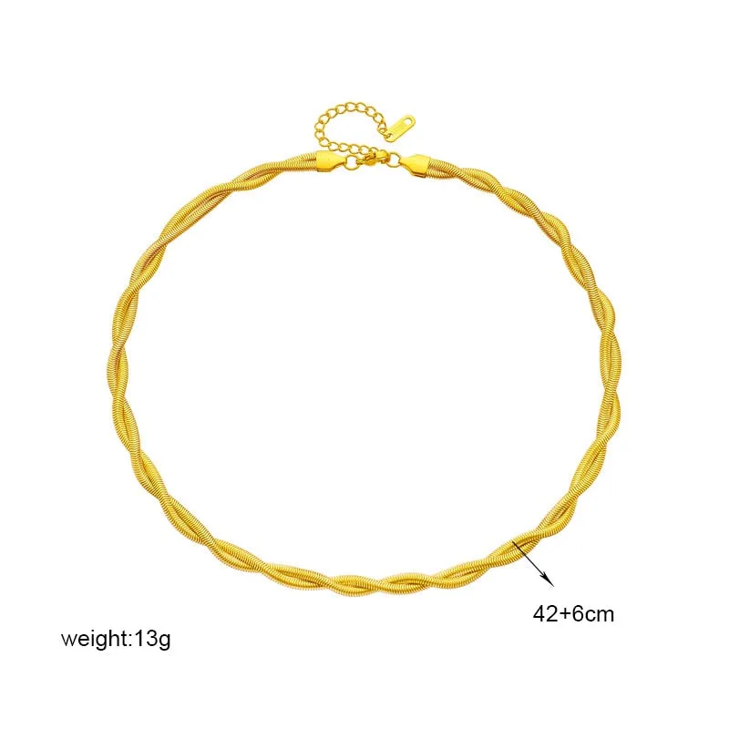 316L Stainless Steel Gold Color Double Snake Chain Crossing Twist Necklace For Women