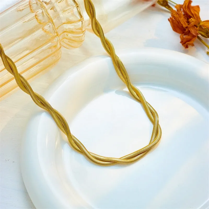316L Stainless Steel Gold Color Double Snake Chain Crossing Twist Necklace For Women