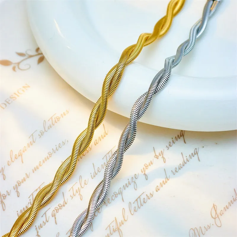 316L Stainless Steel Gold Color Double Snake Chain Crossing Twist Necklace For Women