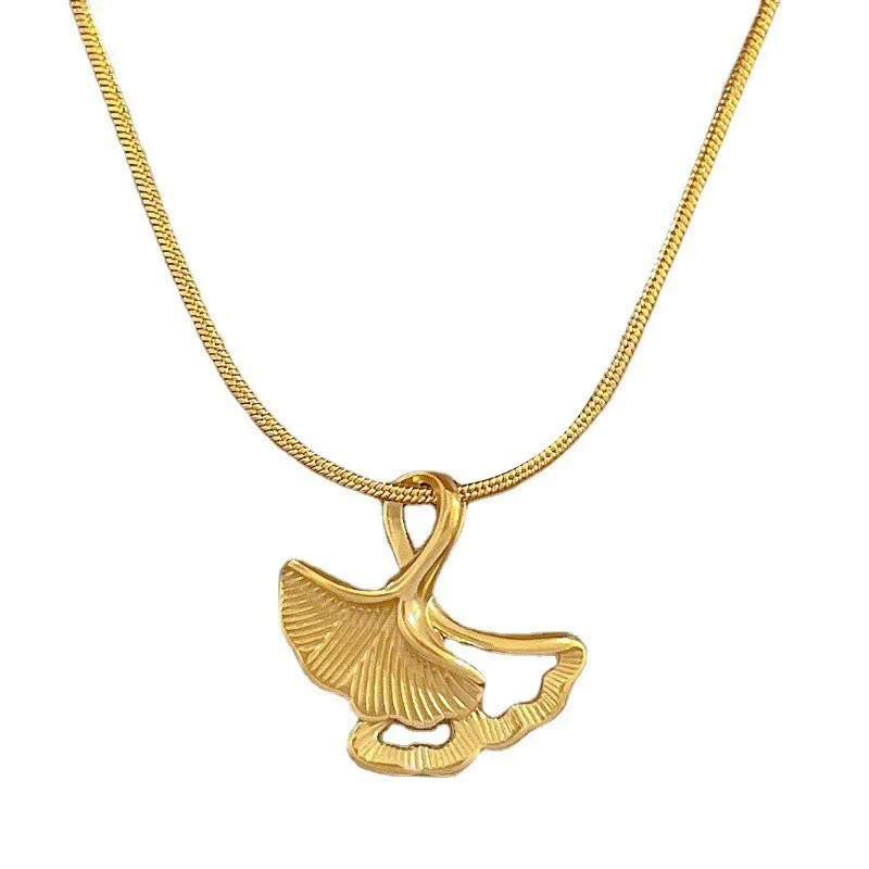 316L Stainless Steel Gold Silver Color Ginkgo Leaves Pendant Necklace For Women