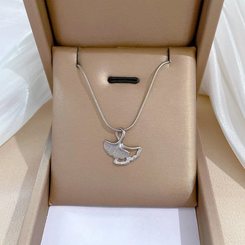 316L Stainless Steel Gold Silver Color Ginkgo Leaves Pendant Necklace For Women