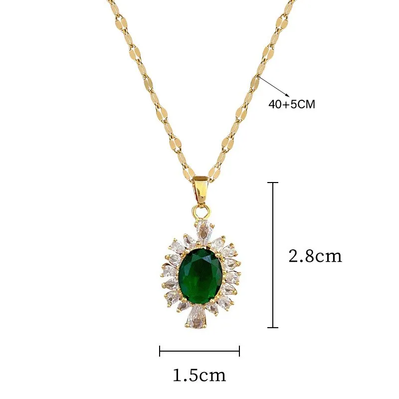 316L Stainless Steel Green Crystal Flowers Charm Necklace Earrings For Women