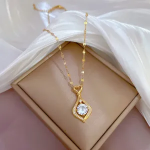 316L Stainless Steel Heart Drop Zircon Pendant Necklace For Women