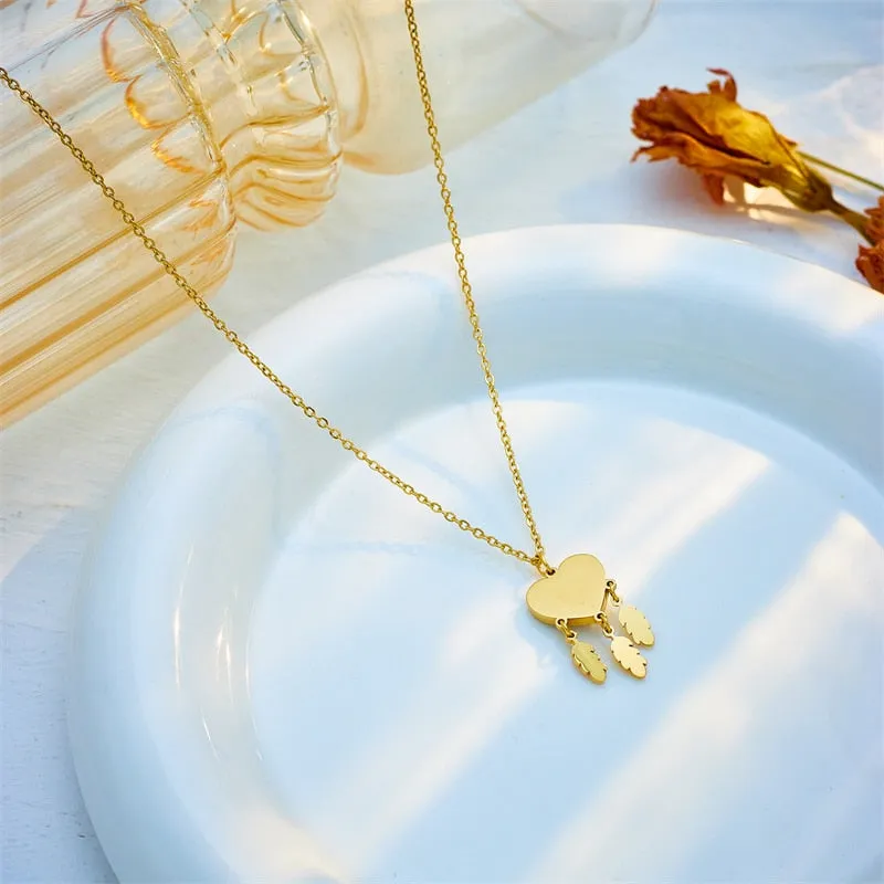 316L Stainless Steel Heart Eye Feather Pendant Necklace For Women