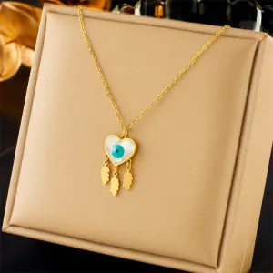 316L Stainless Steel Heart Eye Feather Pendant Necklace For Women