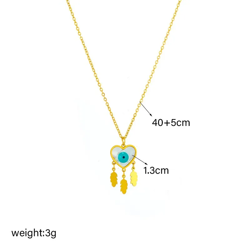316L Stainless Steel Heart Eye Feather Pendant Necklace For Women
