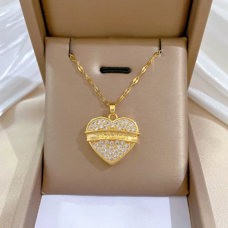 316L Stainless Steel Heart MAMA Letter Pendant Necklace For Women