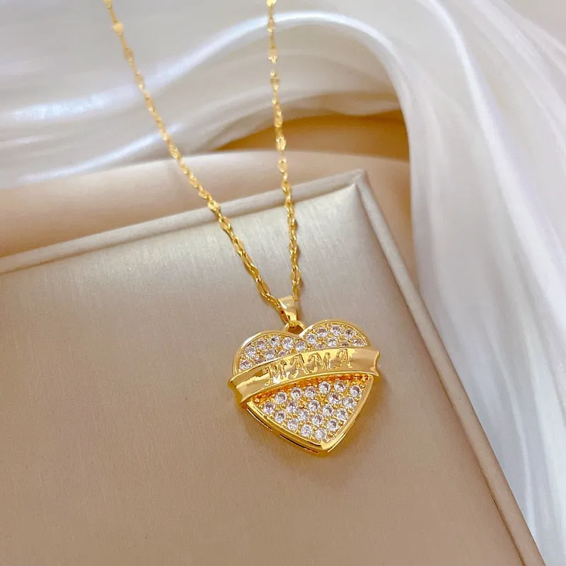 316L Stainless Steel Heart MAMA Letter Pendant Necklace For Women