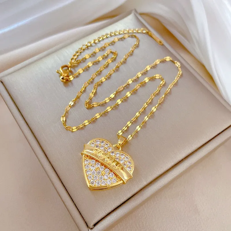 316L Stainless Steel Heart MAMA Letter Pendant Necklace For Women