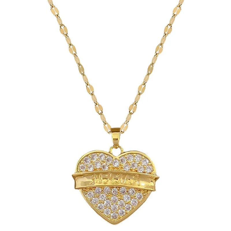 316L Stainless Steel Heart MAMA Letter Pendant Necklace For Women