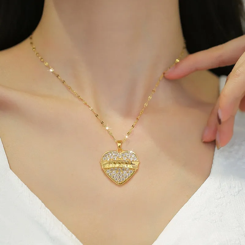 316L Stainless Steel Heart MAMA Letter Pendant Necklace For Women