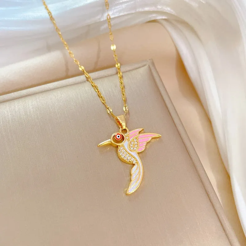 316L Stainless Steel Hummingbird Pendant Necklace For Women