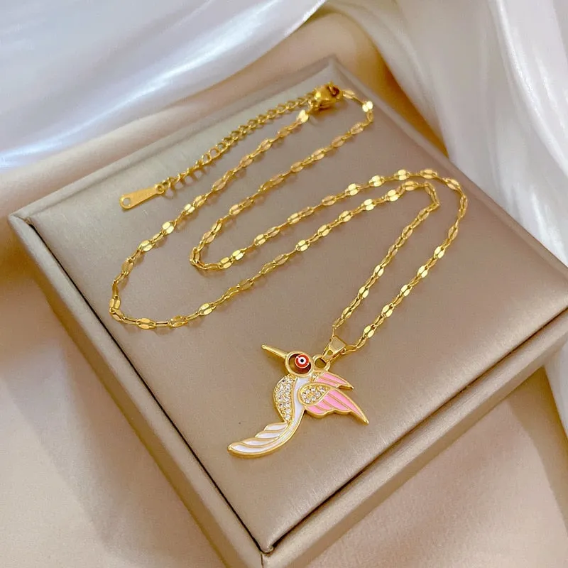 316L Stainless Steel Hummingbird Pendant Necklace For Women