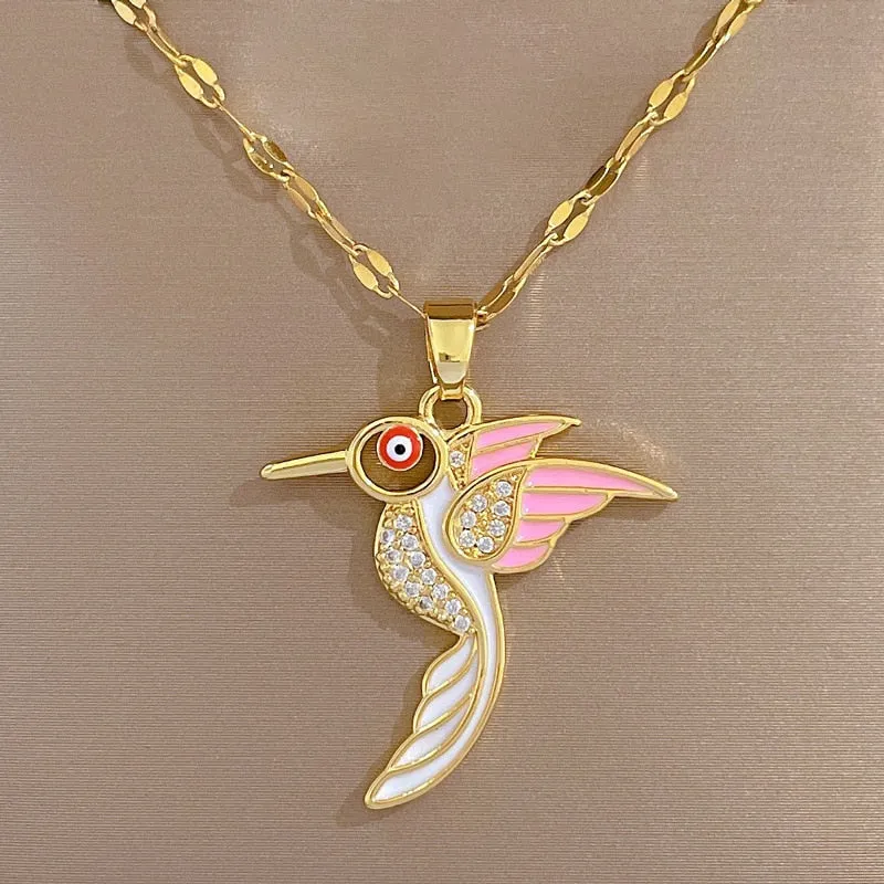 316L Stainless Steel Hummingbird Pendant Necklace For Women