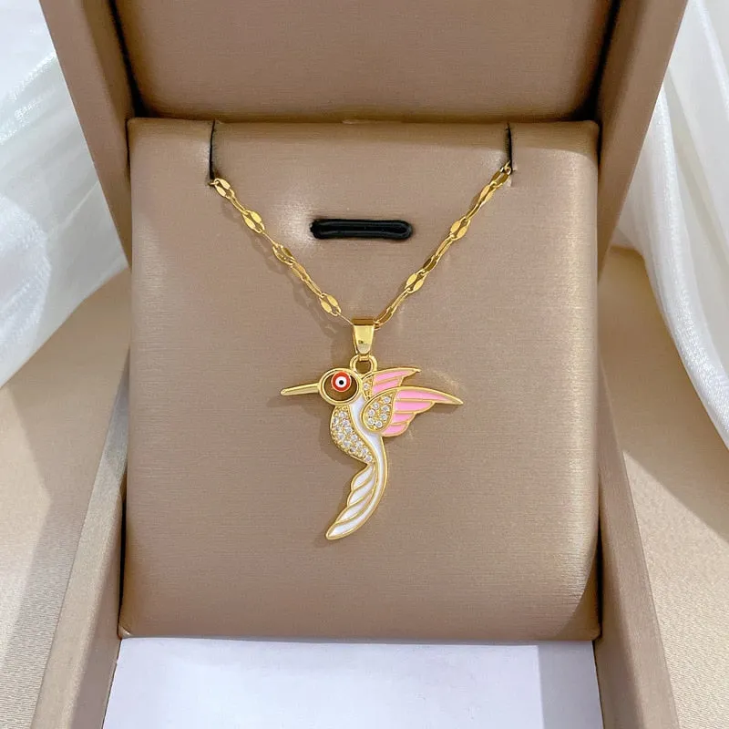 316L Stainless Steel Hummingbird Pendant Necklace For Women